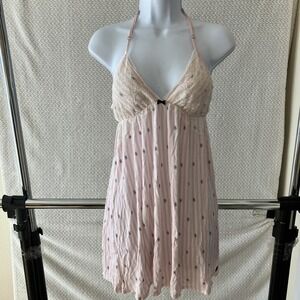 Victorias Secret Baby Doll Lace Chemise Top Dress Medium Coquette Y2K Preppy Bow